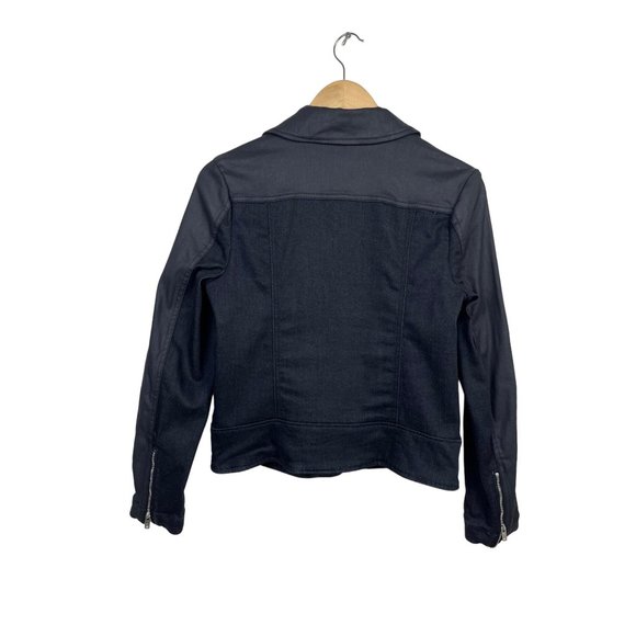 7 for All Mankind Black Denim Faux Leather Zip-up Moto Jacket size L - Picture 3 of 9